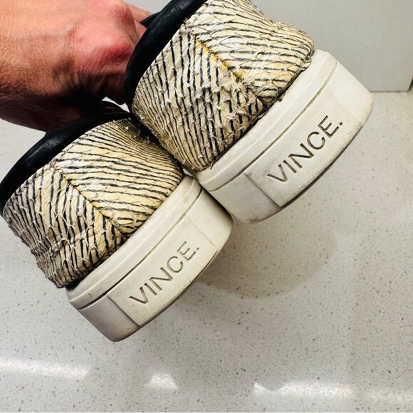 Vince Sneakers Classic Leather Snakeskin Runners Shoes Slip On White Soles Sz 7 - Picture 10 of 12